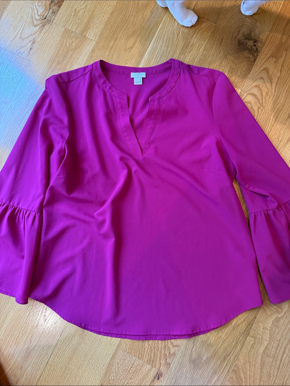 Bright Magenta Split-Neck Blouse with Flared Sleeves J crew medium